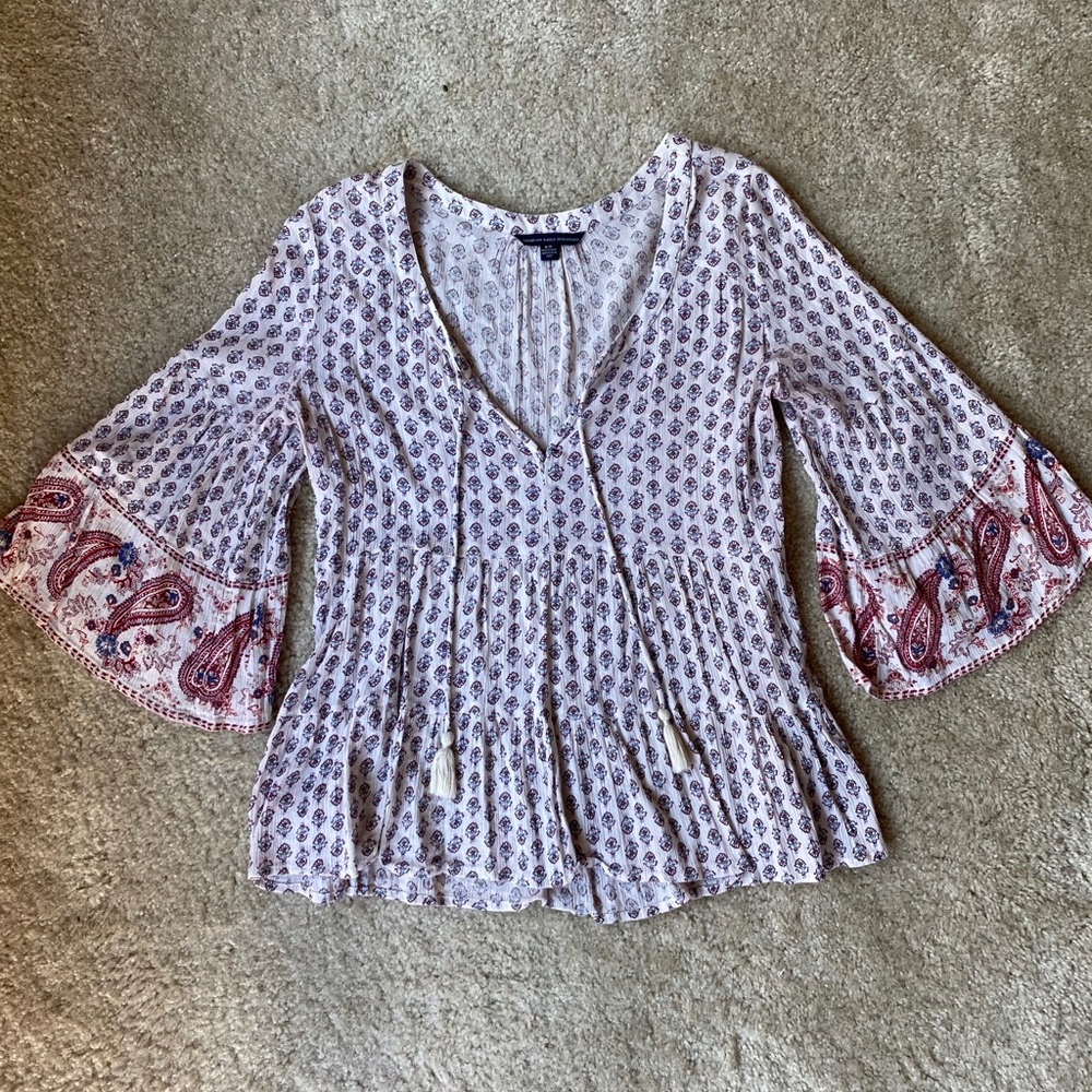 AE Peasant Paisley Print Shirt with Tassel Details